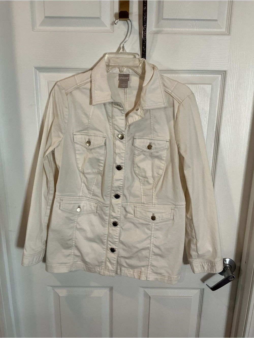 Chico's Cream Button-Front Utility Jacket
